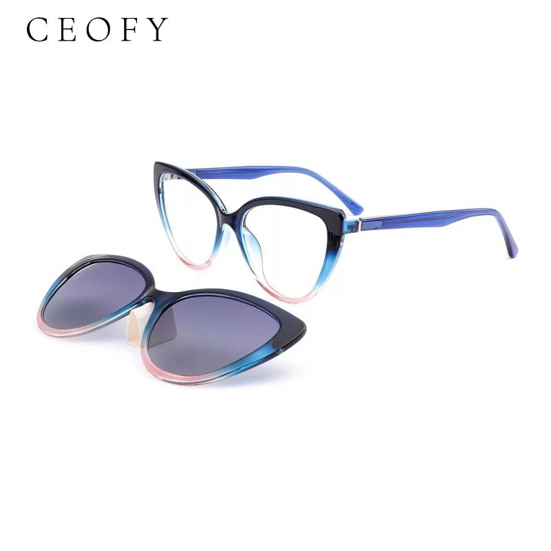 Ceofy acétate hommes femmes mode myopie lunettes cadre rétro polarisé soleil pince aimant optique lu