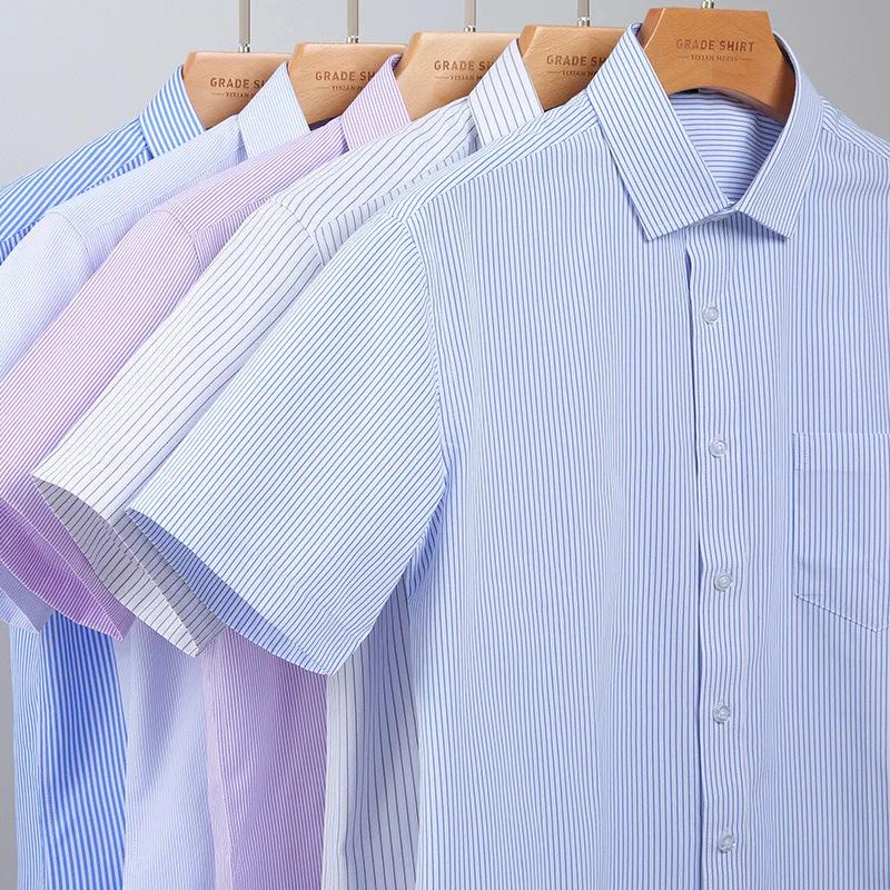 Été 7XL grande taille hommes haut de gamme rayé chemise à manches courtes affaires mince social déco