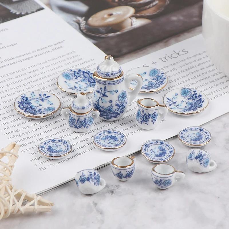 Vaisselle Miniature pour maison de poupée 1:12, 15 pièces, ensemble de tasses à thé en céramique et