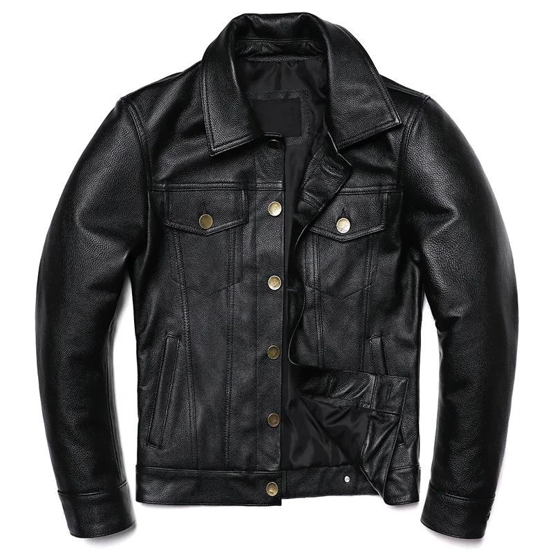 Nouvelle Veste en Cuir Véritable de Cowboy 2025 pour Homme – Manteau Court Slim en Cuir de Vachette