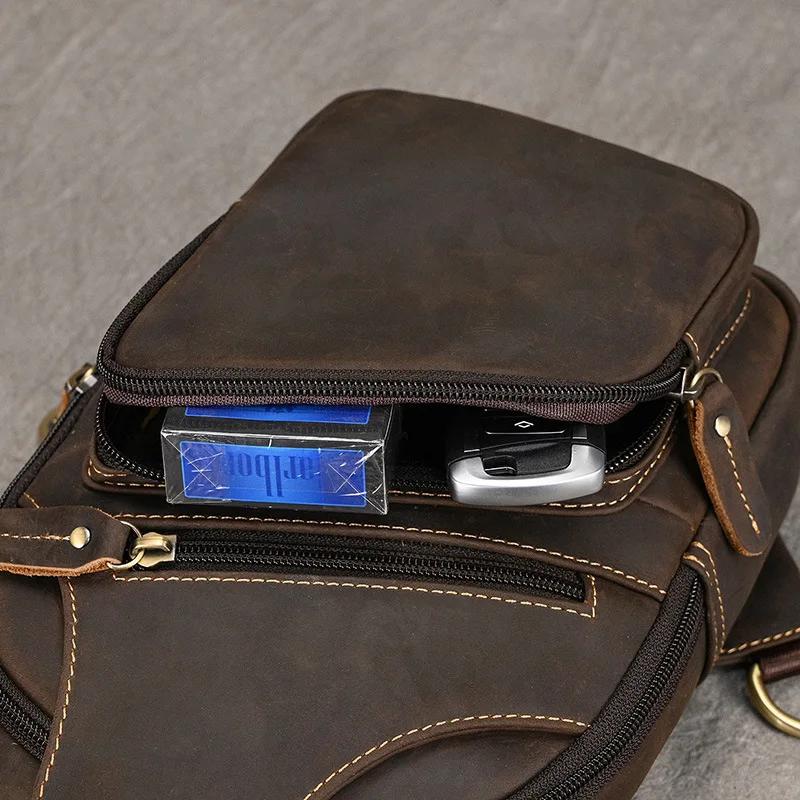 Sacs de poitrine en cuir Luufan pour hommes, sacs à bandoulière en cuir de vache pour iPad Mini, sac