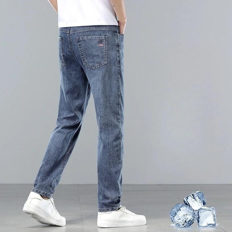  Vêtements de marque, jeans slim pour hommes, printemps-été, décontractés, respirants, en tissu d