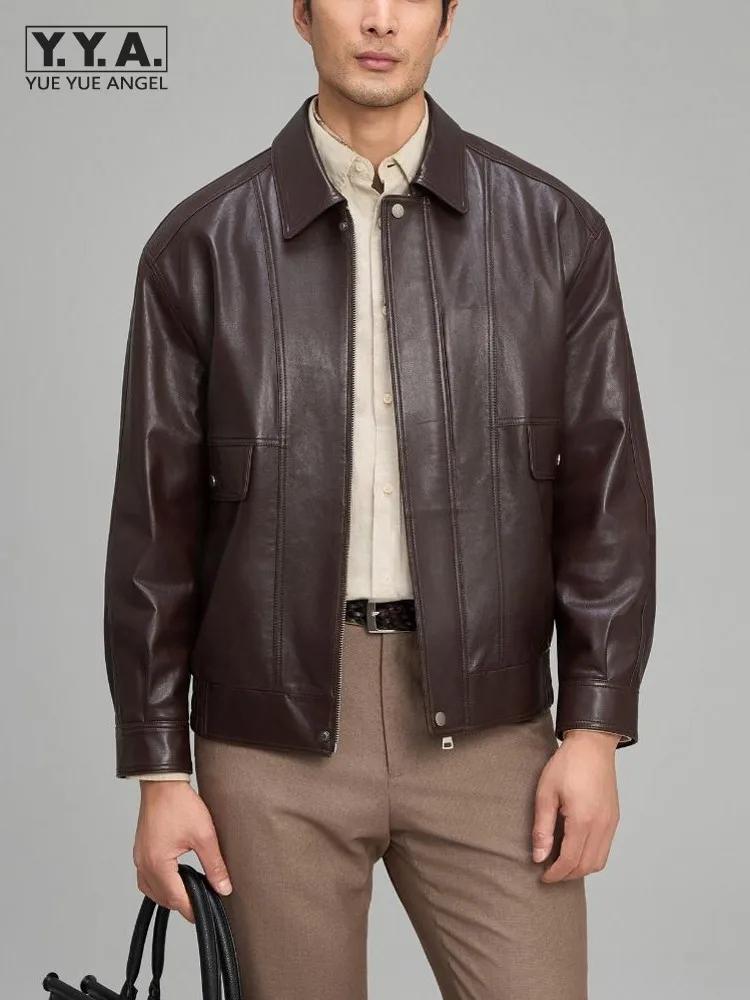 Nouveau Designer extérieur hommes en peau de mouton en cuir véritable vestes manteau col rabattu man