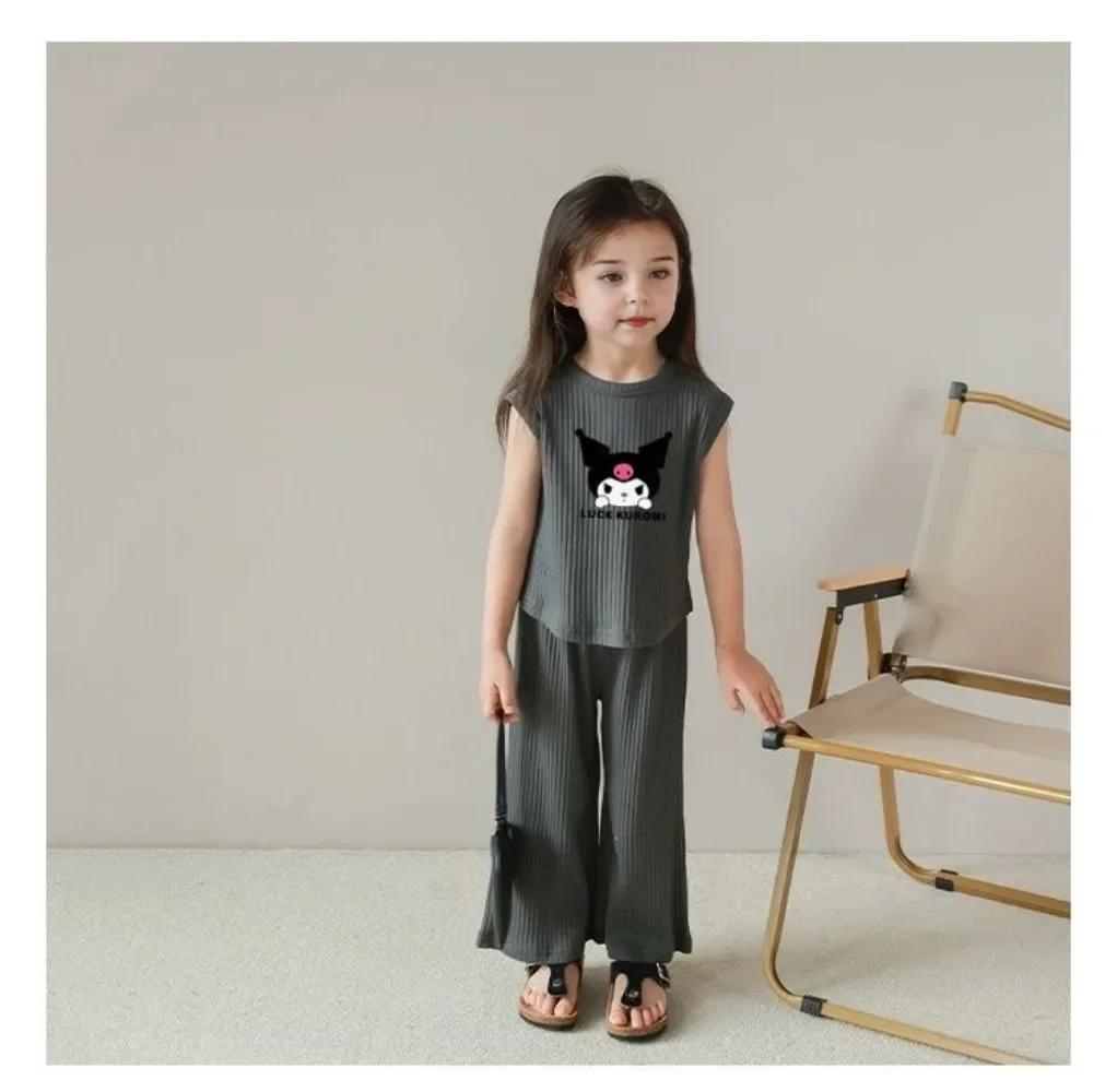 Ensemble 2 pièces été 2026 Kuromi Anime Kawaii : Débardeur et pantalon en soie glacée pour bébé, vêt