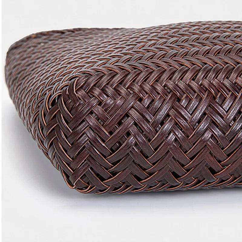 Sac à poignée supérieure tissé en cuir de vache pour femme, sacoche décontractée en tricot tressé, V