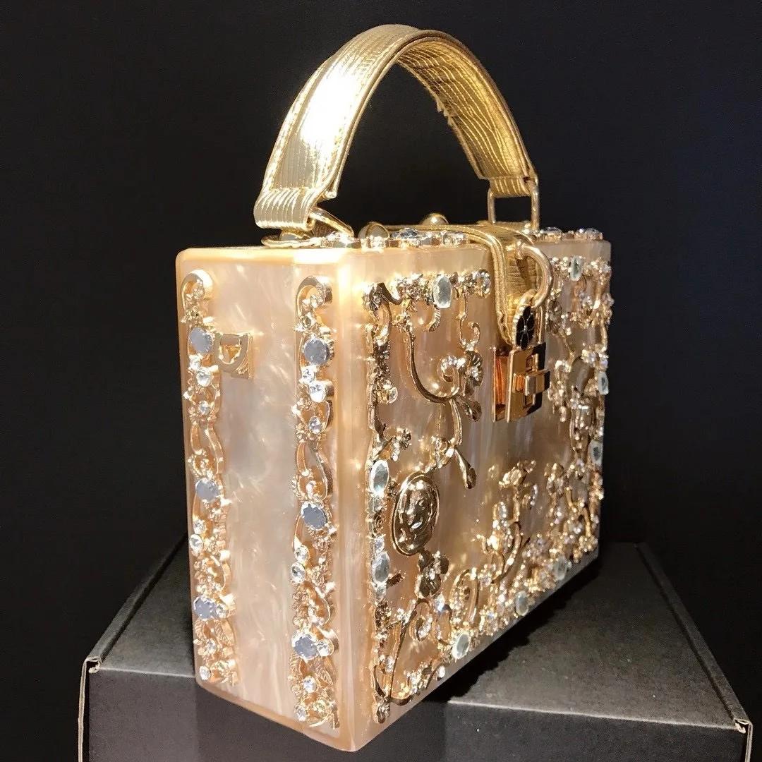 Sac de soirée en cristal de haute qualité pour femme, nouveau sac à main en métal évidé, fleur sculp