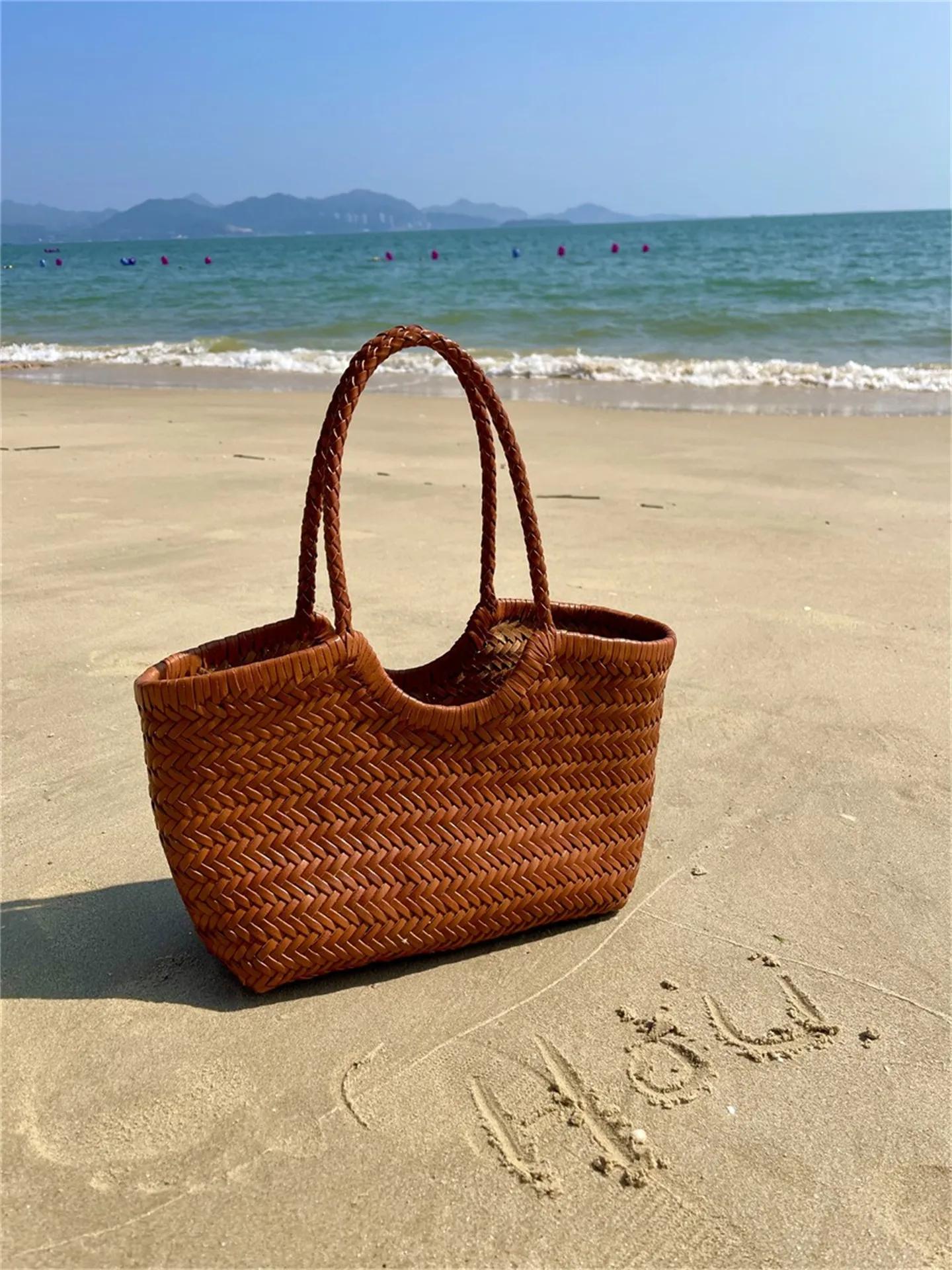 Sac tissé en cuir de vachette fait main français, sac cabas vintage à bandoulière unique, sac de cou