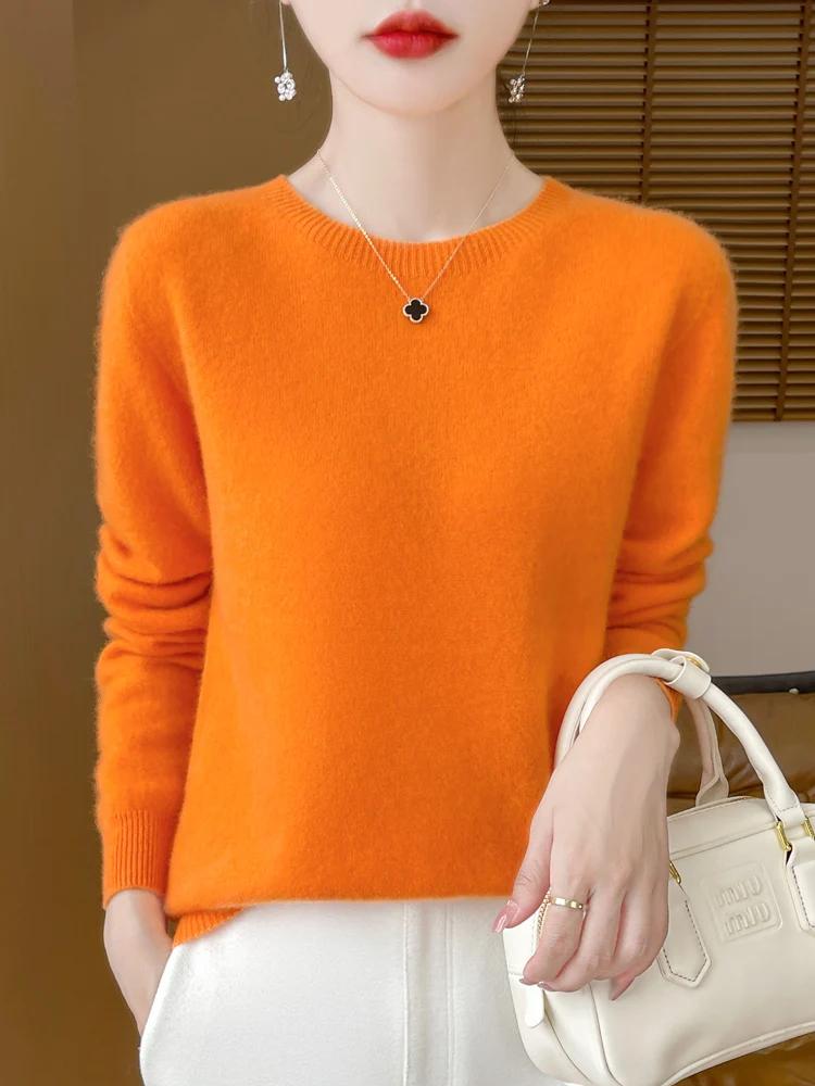 Pull en laine mérinos pour femme, col rond, en cachemire, basique, à la mode, confortable, chaud, dé