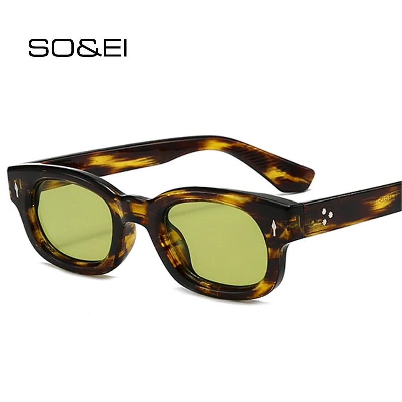 SO & EI rétro petit carré couleur bonbon lunettes de soleil femmes mode tendance Rivets hommes léopa