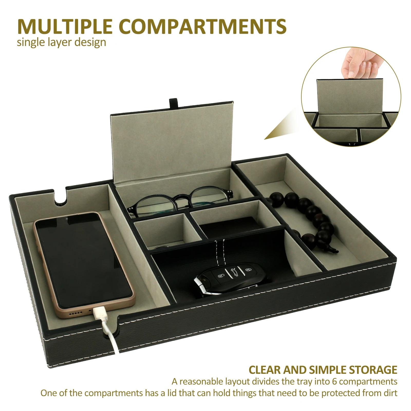 Organisateur de bureau en PU avec 5/6 compartiments, plateau de valet pour hommes, table de nuit, bo