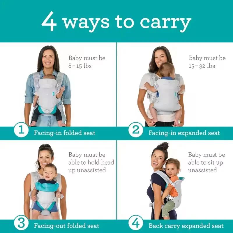 Sangle bébé multifonction 4 en 1 convertible - Porte-bébé kangourou extensible pour nouveau-né et tout-petit