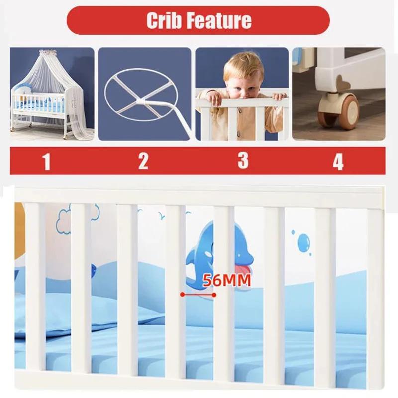 Ensemble complet de berceau de bébé en bois blanc : comprend moustiquaire, literie et matelas en lat