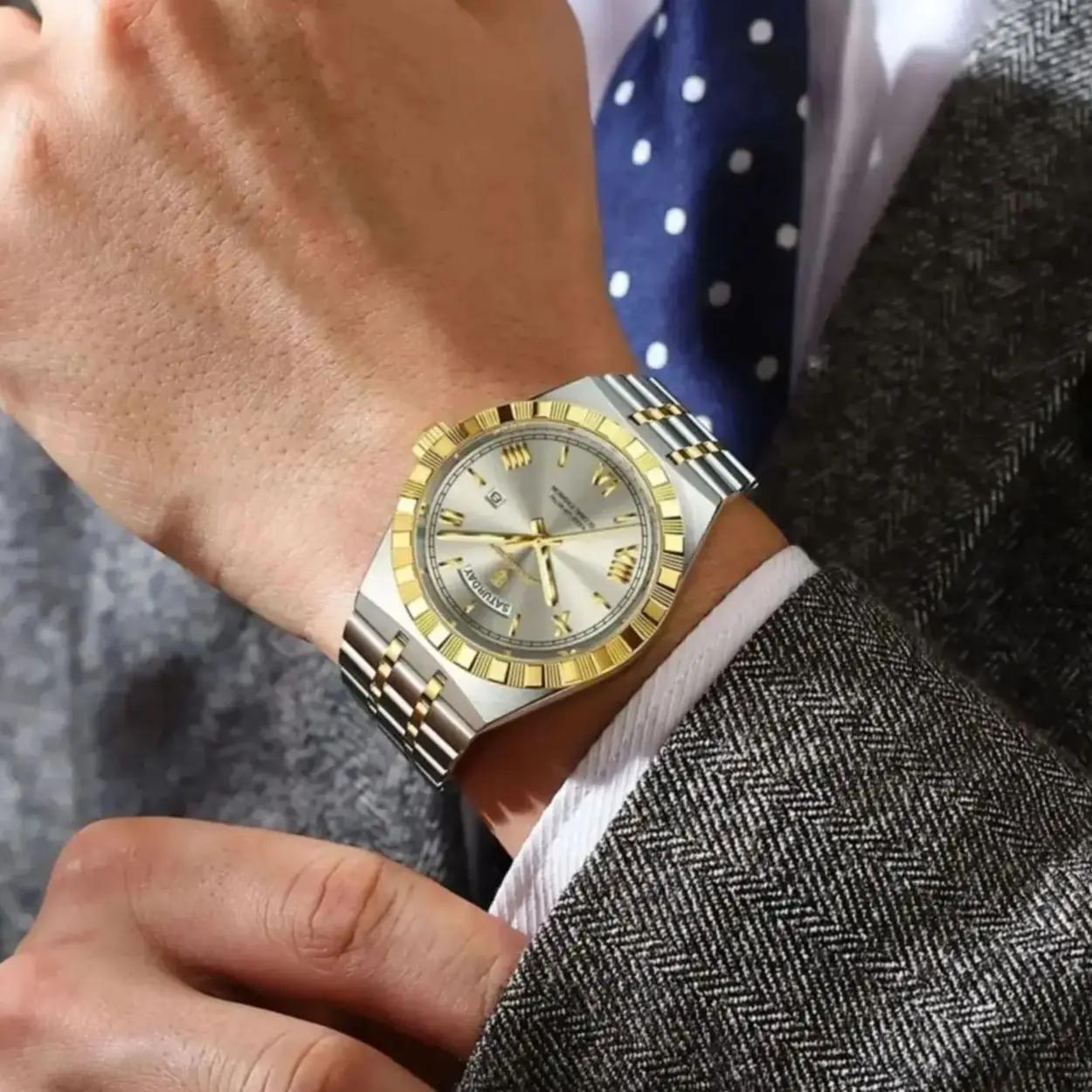 POEDAGAR mode affaires montre pour hommes lumineux étanche semaine Date luxe homme montre-bracelet e