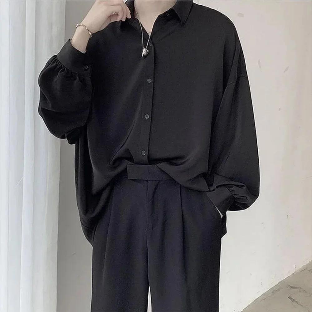 Chemises à manches longues pour hommes de Style coréen cravate noire confortable décontracté solide