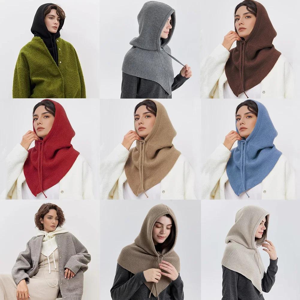 Chapeau-balaclava d'hiver pour femmes, écharpe chaude en tricot, bonnets à capuche, collier de cou e