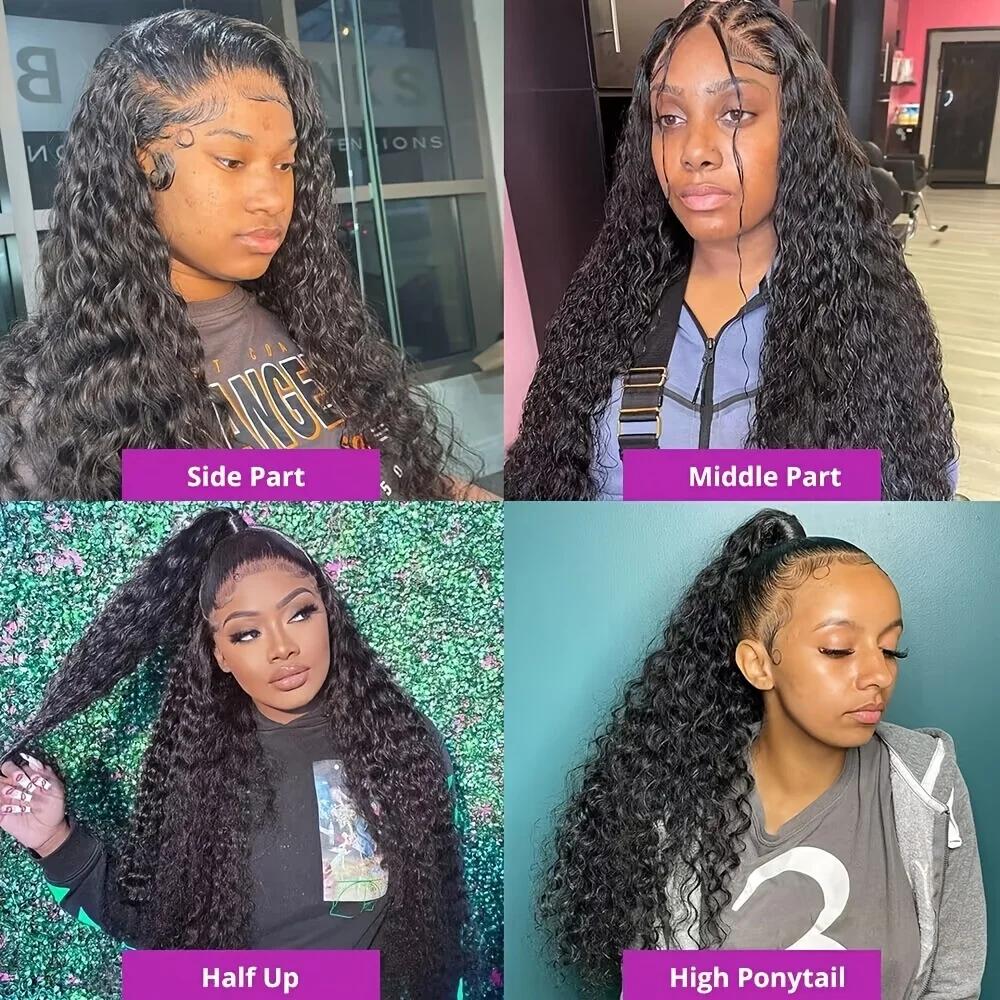 Perruque Lace Front Wig Naturelle Bouclée, Cheveux Humains, Deep Wave, HD, 13x6, 13x4, 30 Pouces, po