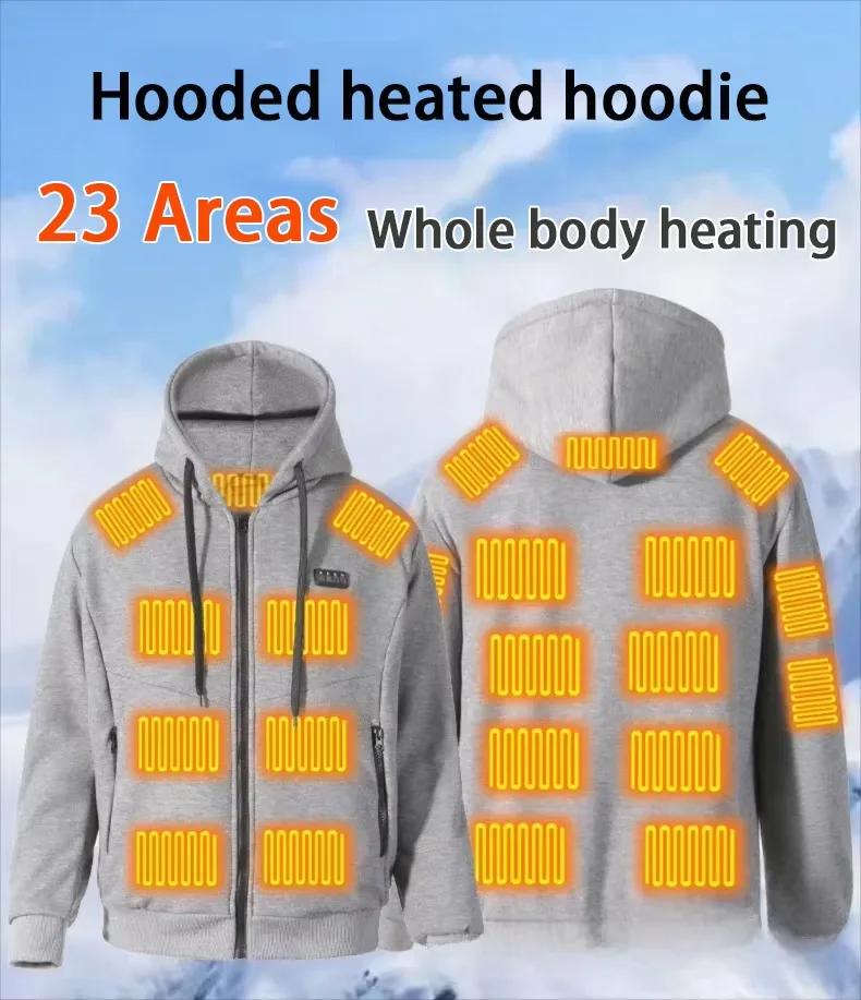 Sweat-shirt chauffant intelligent à 23 zones, style couple, vêtement d'extérieur, chaleur constante,