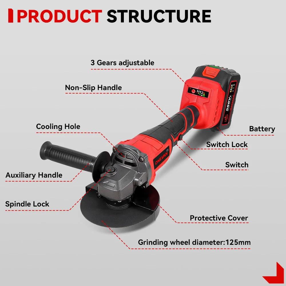 ONEVAN 125MM meuleuse d'angle électrique sans brosse 2in1 polissage 3000W M14 Cutter métal bois outi
