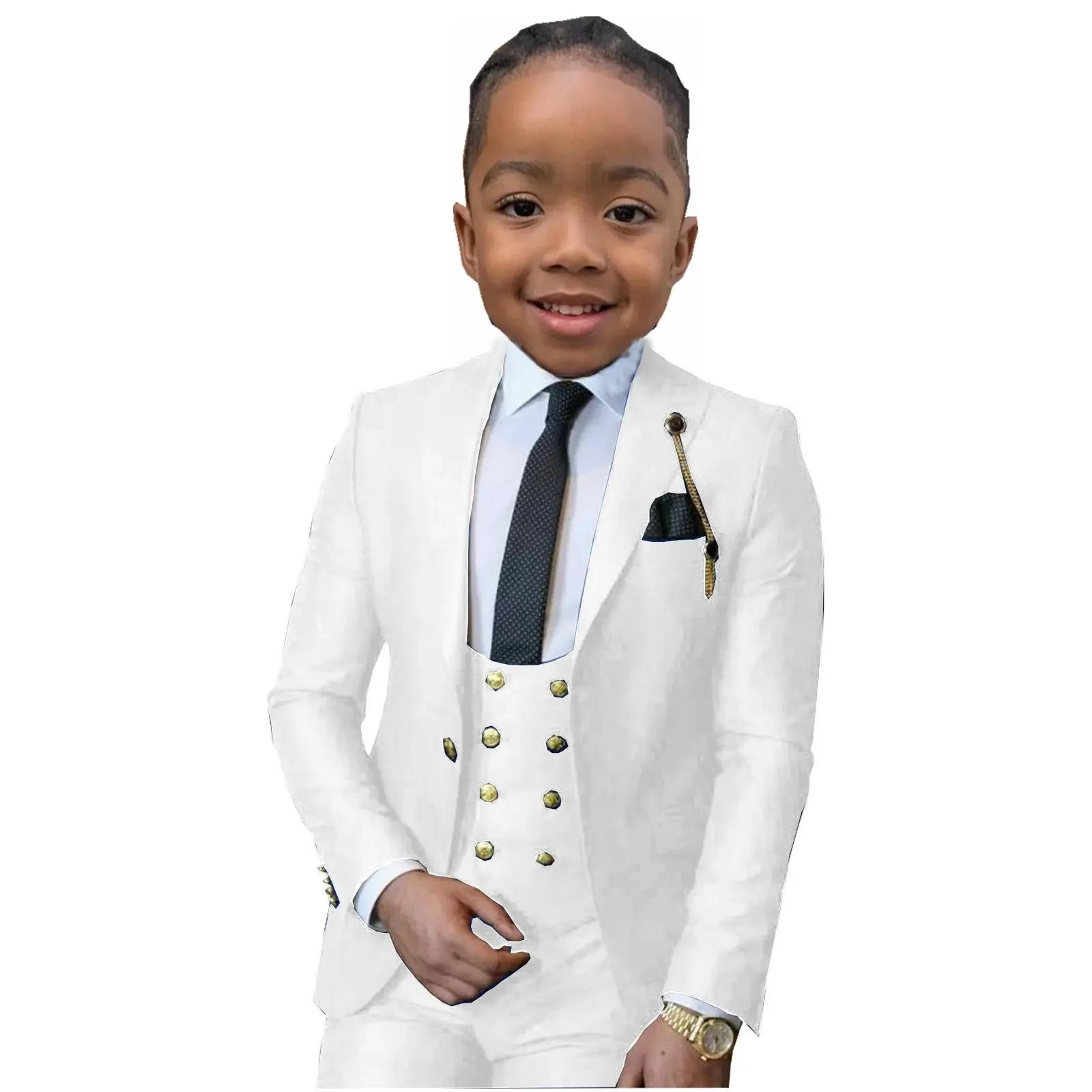 Costume formel pour garçons 3 pièces (veste + pantalon + gilet), smoking de mariage pour enfants de