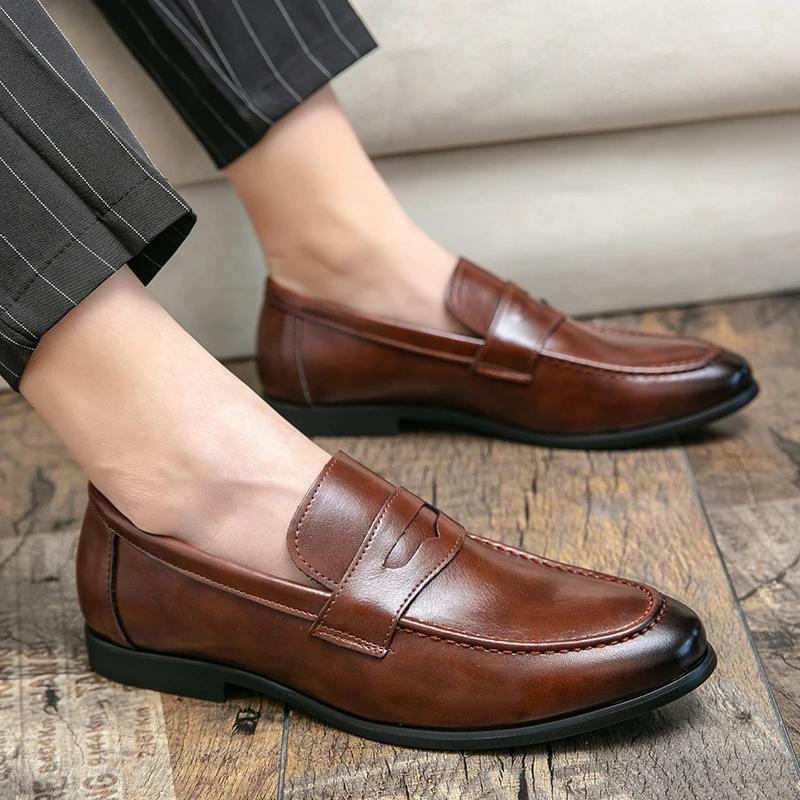 Chaussures habillées pour hommes, tendance, décontractées, en cuir, pour affaires, classiques, à enf