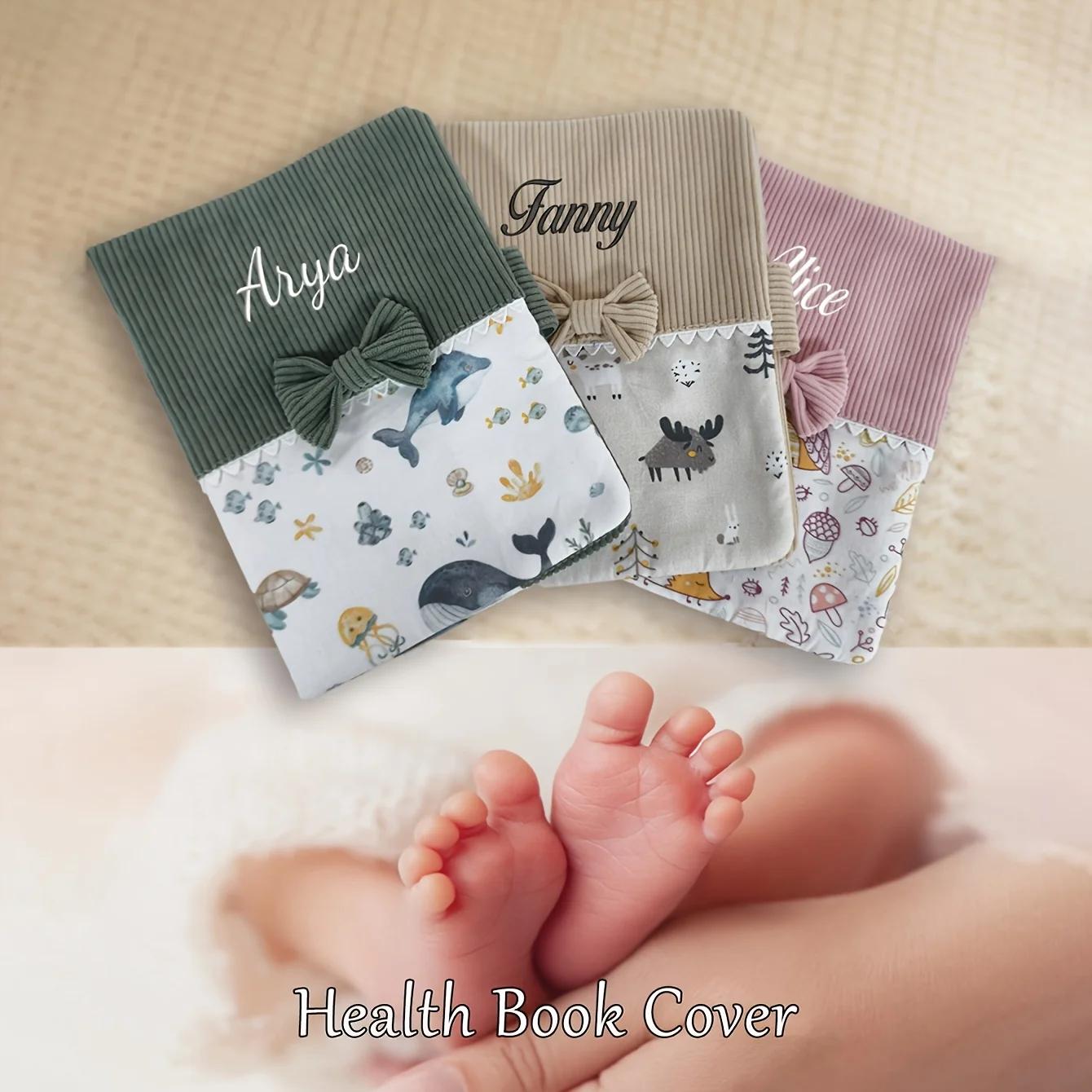 Couverture de manuel parental en velours côtelé brodée avec un nom personnalisé | Motif mignon |