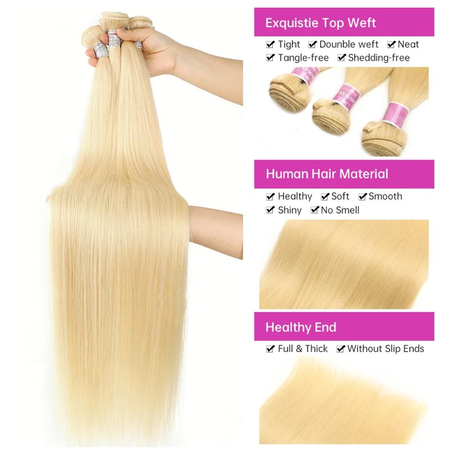 Tissage en Lot Brésilien Naturel Remy Lisse Blond 613, Extensions de Cheveux Humains, 30 34 36 38 40