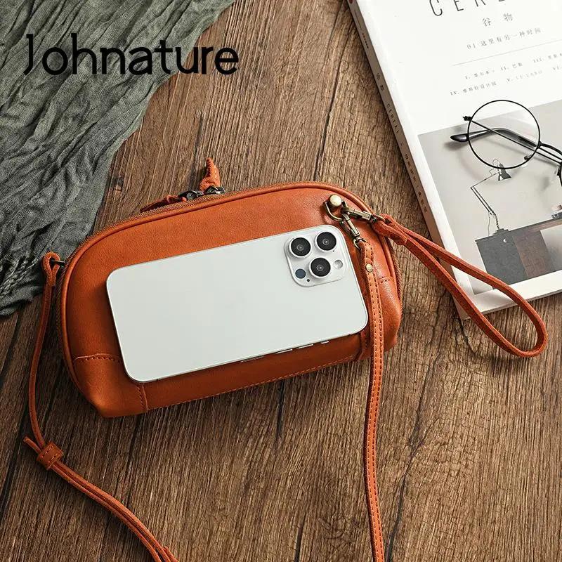 Johnature – sac Simple en cuir véritable pour femmes, petit sac de loisirs en peau de vache naturell