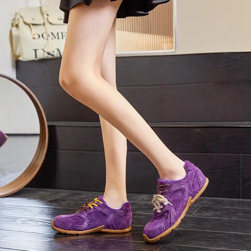 MORAZORA Ins mode vache daim cuir femmes baskets de luxe plat baskets à lacets marron bleu chaussure