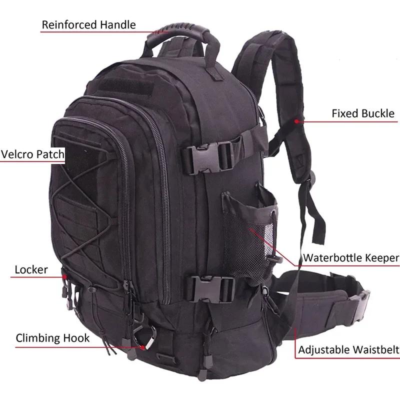 Sac à dos tactique pour hommes 60L sac à dos d'assaut Molle robuste étanche grande capacité sac anti