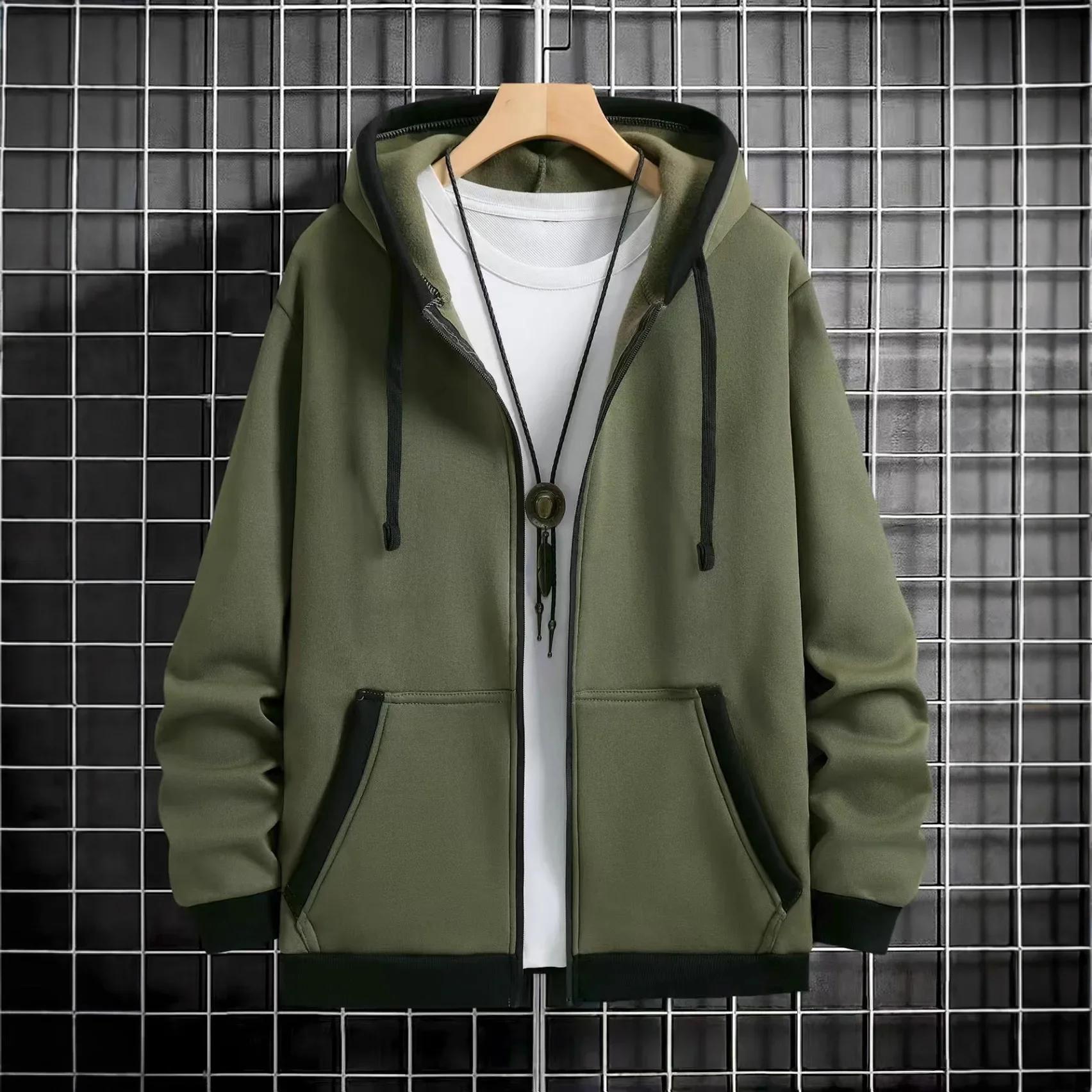 Cardigan épais à capuche et fermeture éclair pour homme, vêtement d'extérieur décontracté, sweat-shi