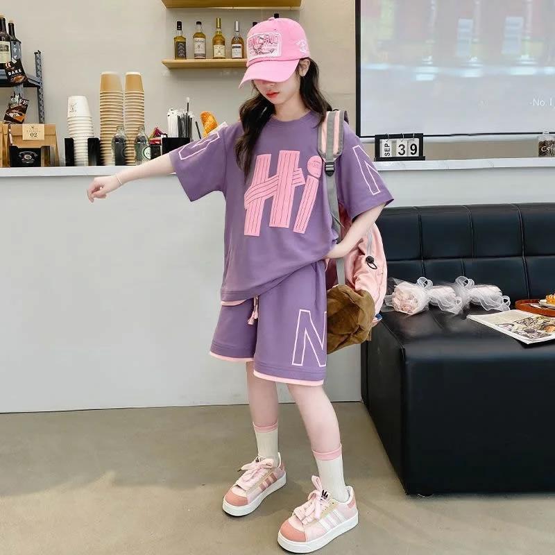 Ensembles de t-shirts pour filles, nouvelle collection été, hauts à manches courtes + shorts, 2 pièc