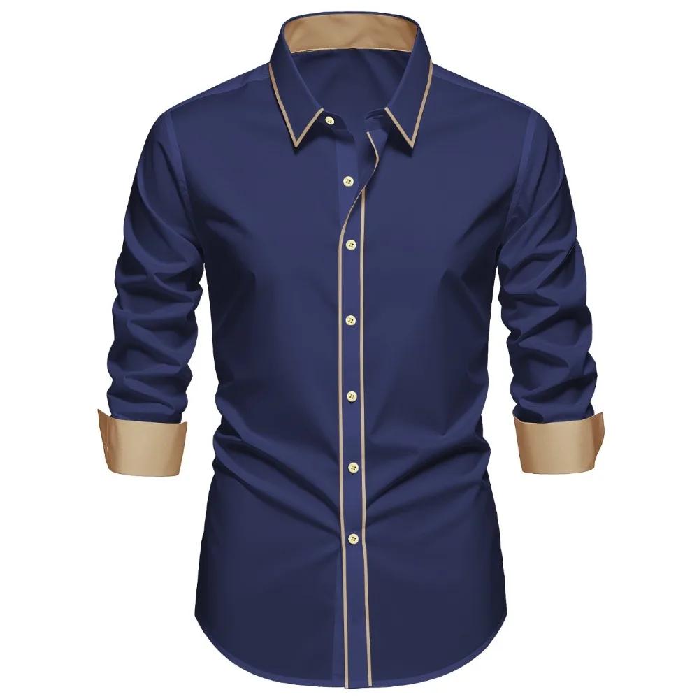 2025 nouveaux hommes Patchwork chemise mode luxe à manches longues intelligent décontracté quatre sa