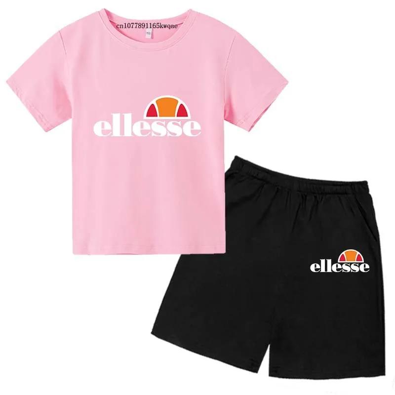 Enfants été loisirs lettre 2 pièces col rond manches courtes T-shirts + pantalons costumes 3-13 ans
