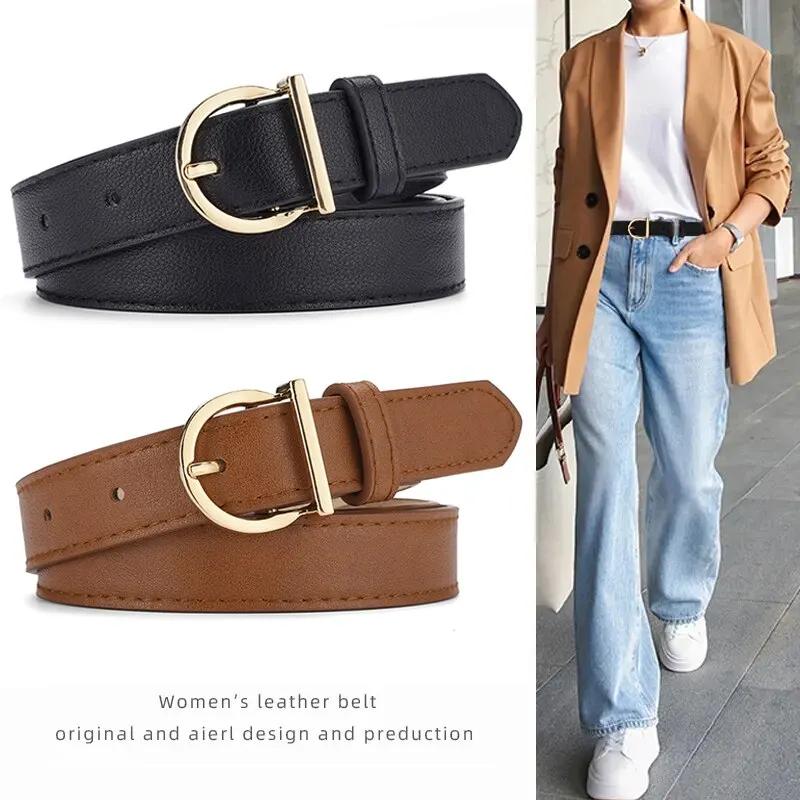 Ceinture en cuir PU coupe-vent pour femme, véritable, luxe, doux, pantalon cargo, jean, mode, broche