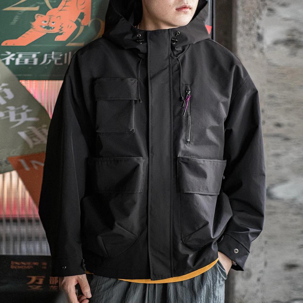 Maden-Veste à capuche multipoches pour homme, manteau de sport de plein air, veste polyvalente, noir
