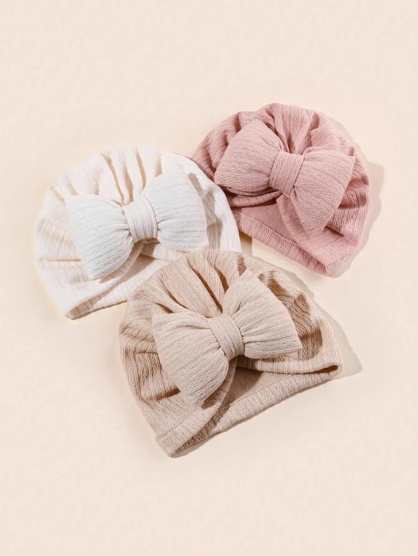 3 pièces/ensemble joli nœud papillon tricoté bébé chapeau mignon couleur unie bébé filles garçons ch