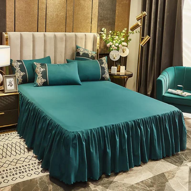 Jupe de lit antidérapante, couvre-matelas, drap de lit, couleur unie, jupe de lit à volants, 1 pièce