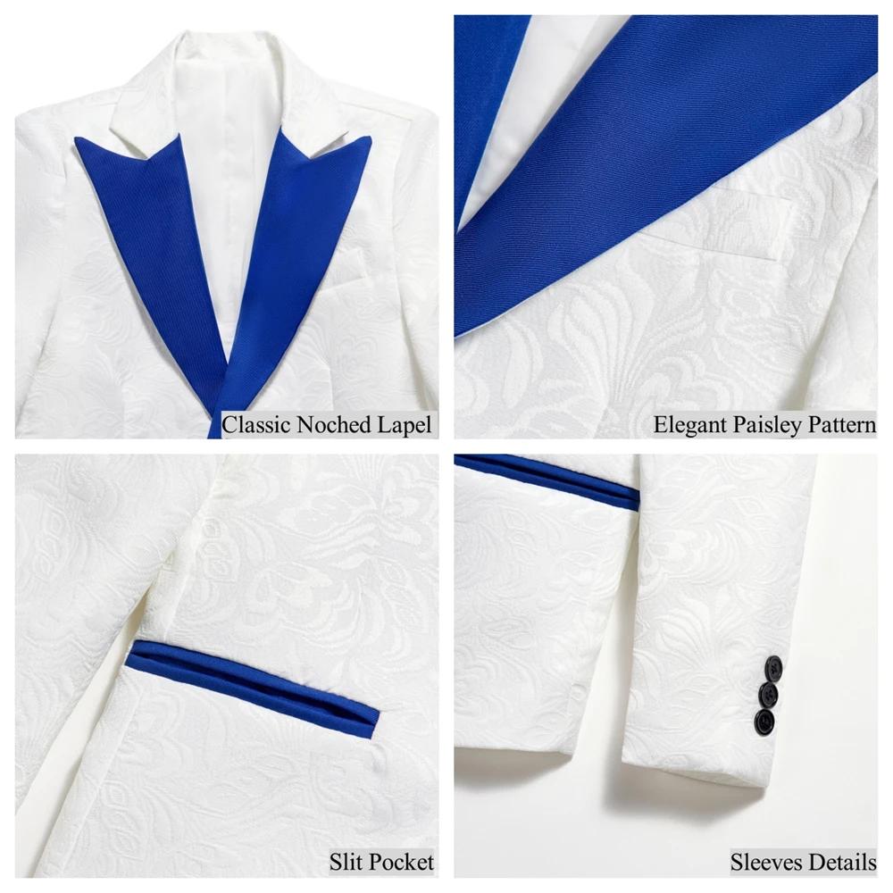 DTLumila - Costume de Cérémonie 3 Pièces Blanc pour Garçons 2026 avec Col Châle Bleu, Nœud Papillon