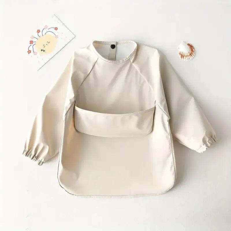 Tablier d'alimentation imperméable à manches longues pour bébé, bavette d'art, blouse de peinture de