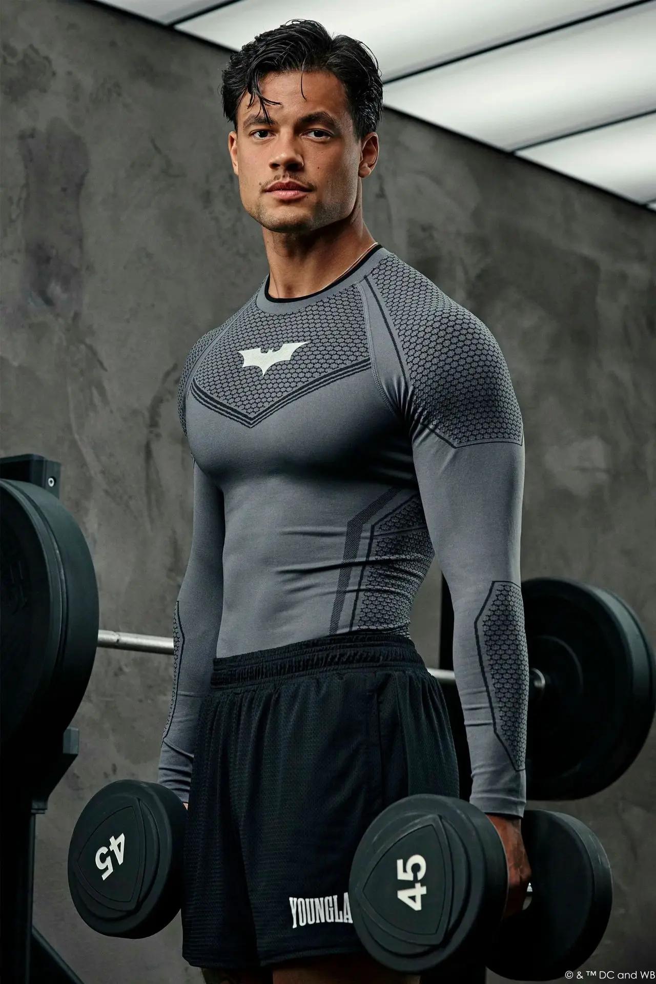 Été nouveaux hommes serré manches longues survêtement salle de sport sport Fitness sensation de glac