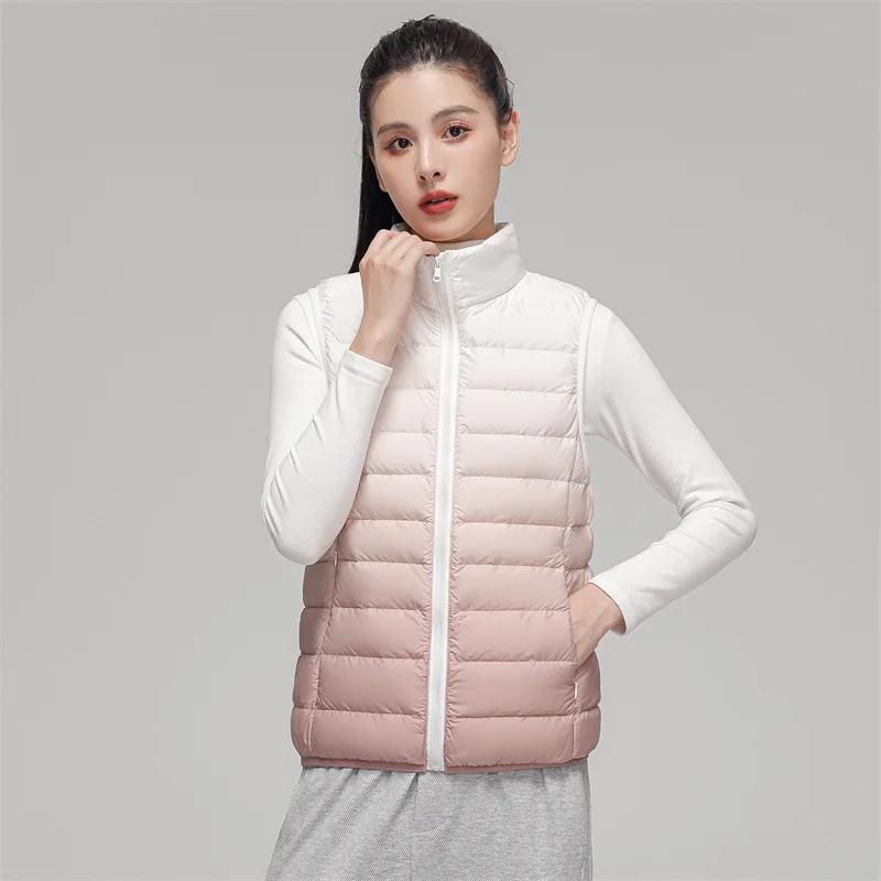 Gilet d'extérieur dégradé pour femmes, 90% duvet de canard blanc, Ultra léger, sans manches, chaud