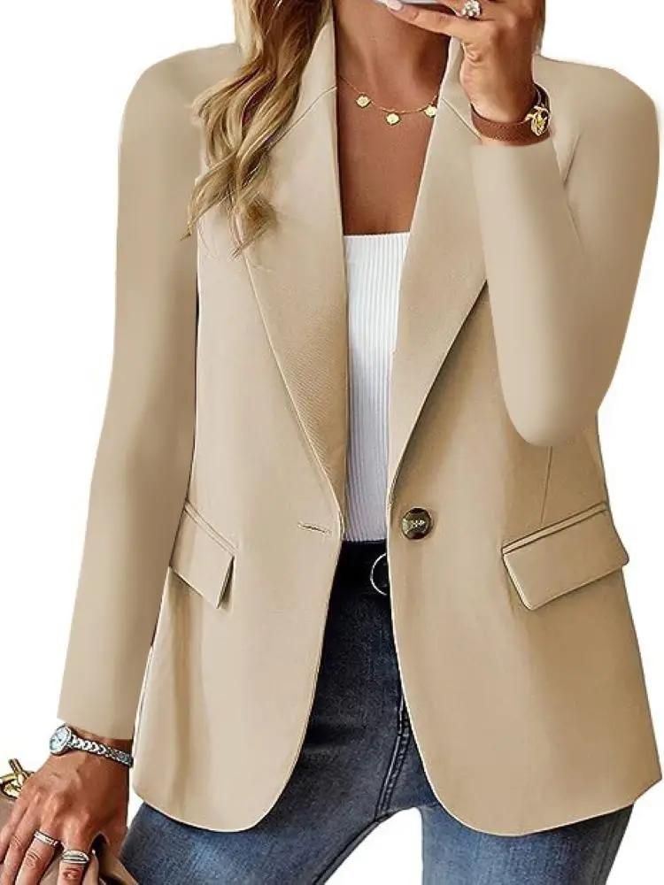 Veste décontractée sans chapeau à manches longues pour femmes, manteau imbibé de boutons solides, re
