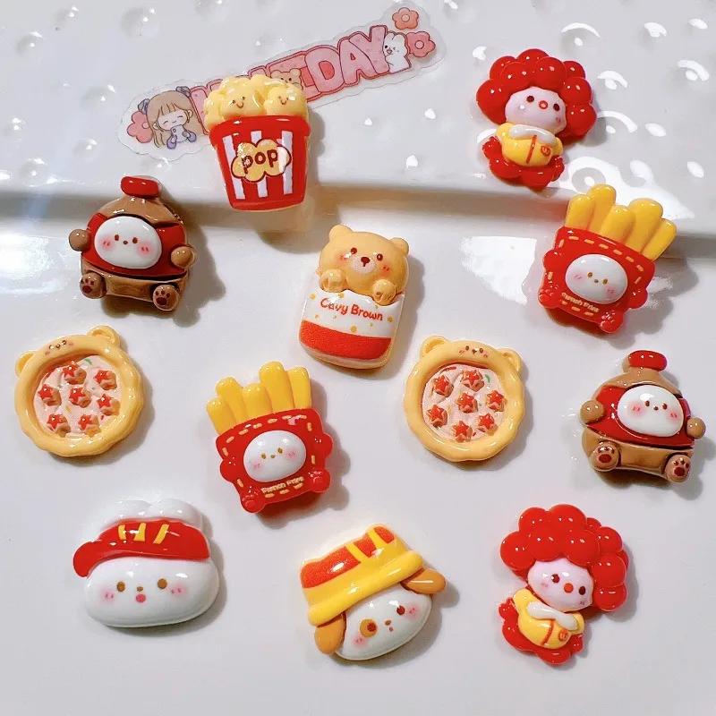10 pièces dessin animé Pizza lapin frites Flatback résine Cabochon Scrapbooking téléphone accessoire
