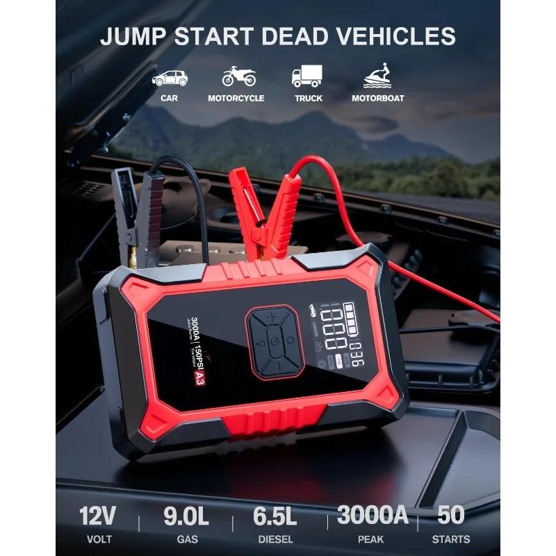 home.A3 Démarreur de saut avec compresseur d'air, booster de batterie de voiture portable 3000A (9,0