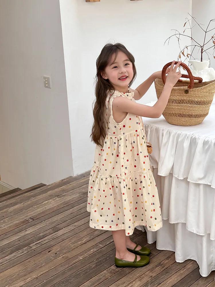 Humor ours enfants vêtements été à pois jupe mode gilet décontracté robe de princesse confort enfant