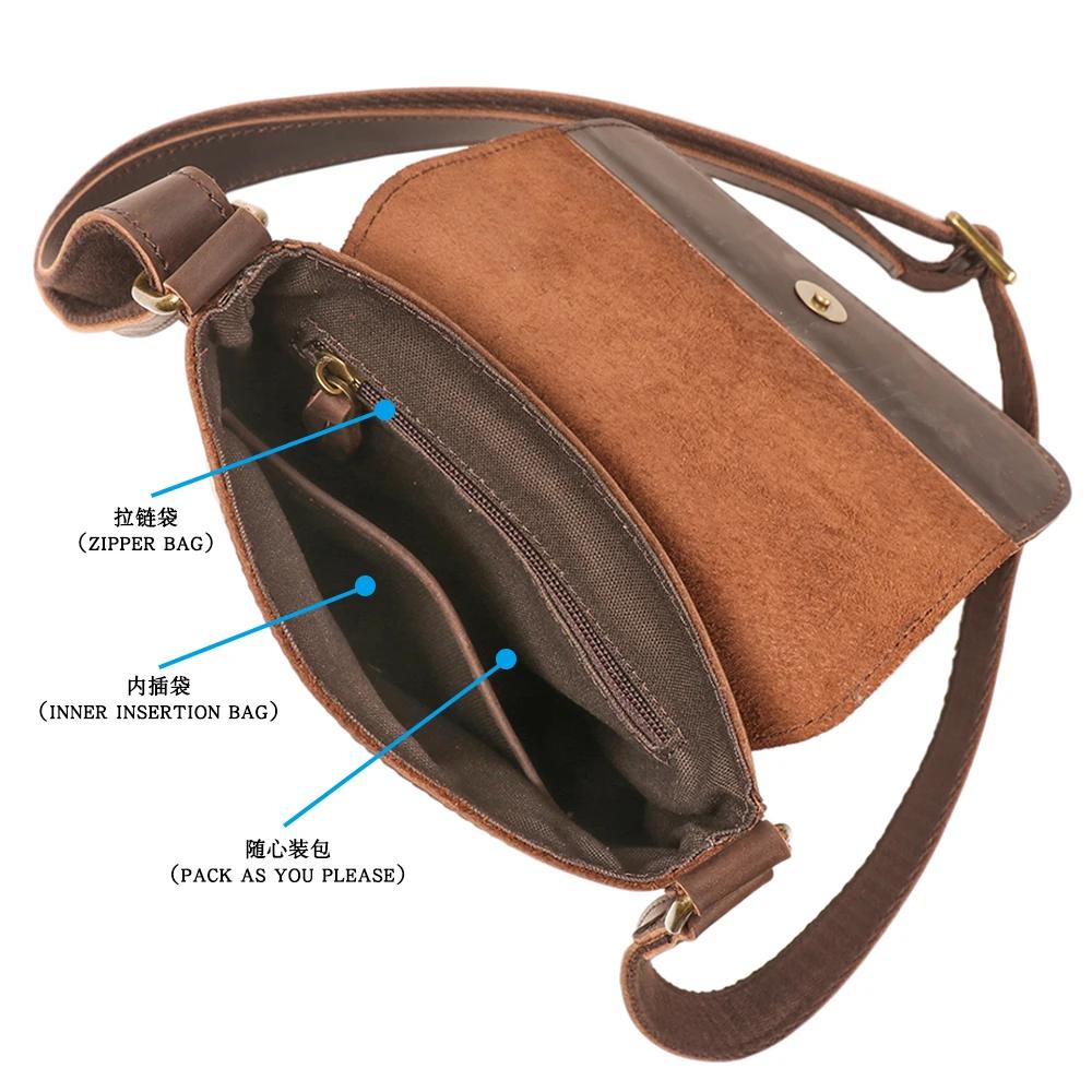 Sac à bandoulière en cuir Crazy Horse, sac à bandoulière à capuche, rétro décontracté pour les voyag