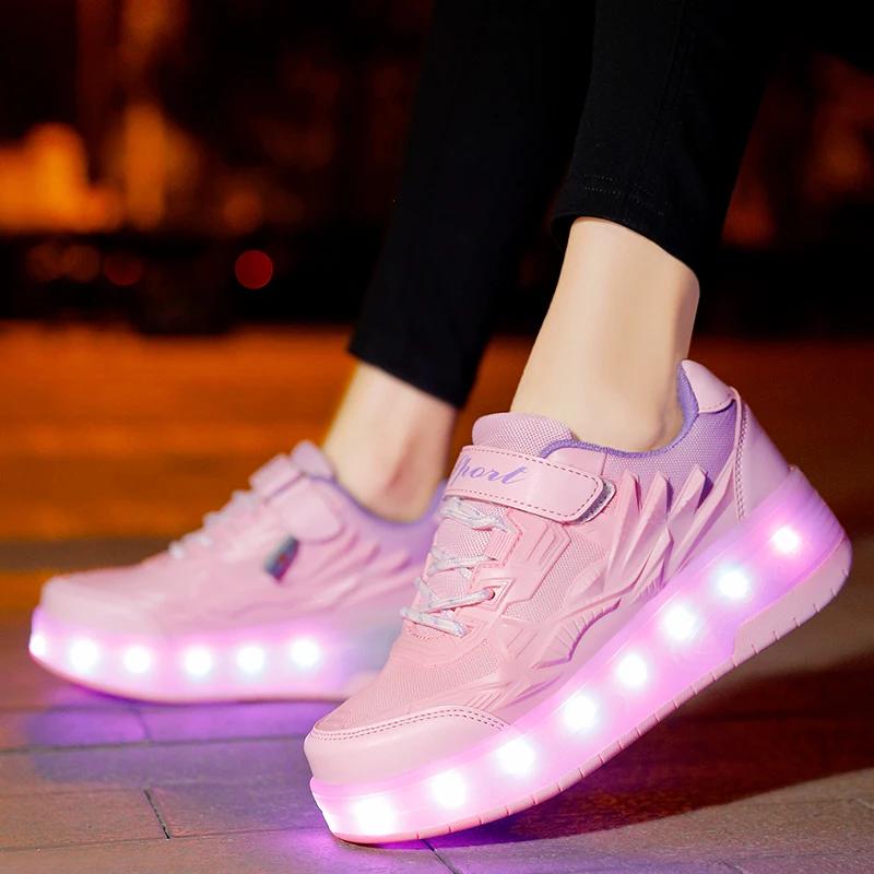 Chaussures de patins à roulettes lumineux LED pour filles – Baskets tendance et respirantes pour enf