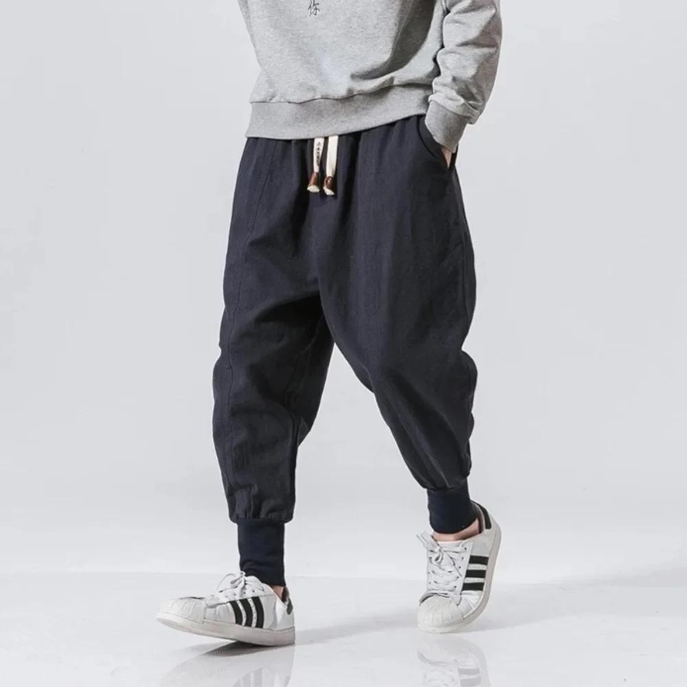 Hommes sarouel Streetwear coton lin Joggers nouveau Baggy Hip Hop mode pantalon décontracté solide p