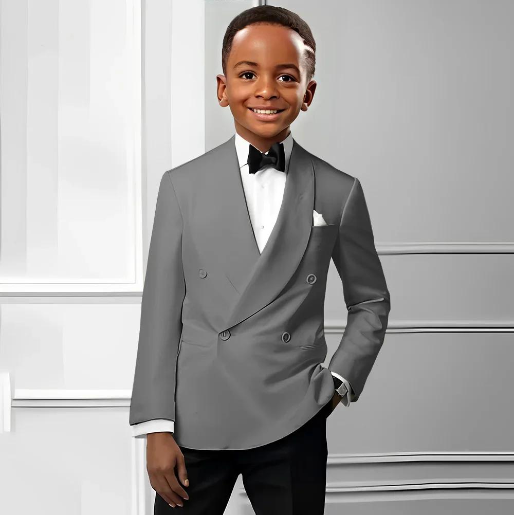 Costume Double boutonnage pour garçons, 2 pièces, veste formelle pour enfant, pantalon, smoking de m