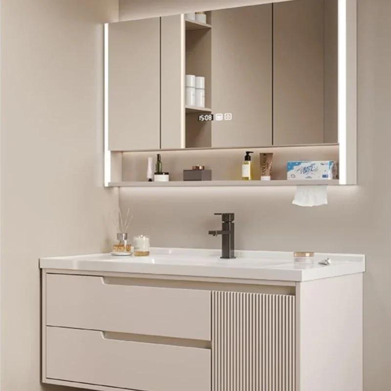 Miroir étroit blanc armoires de salle de bain placard de rangement lavabo intelligent armoires de sa